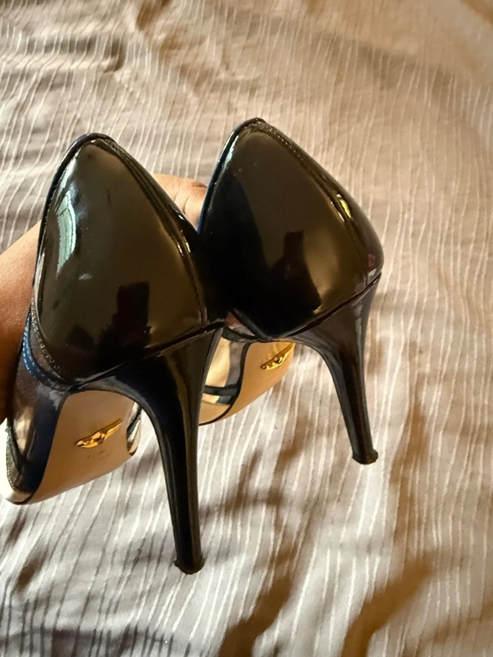 Diane Von Furstenberg Navy, White & Blue Patent Pointed Toe Pumps 7.5 B